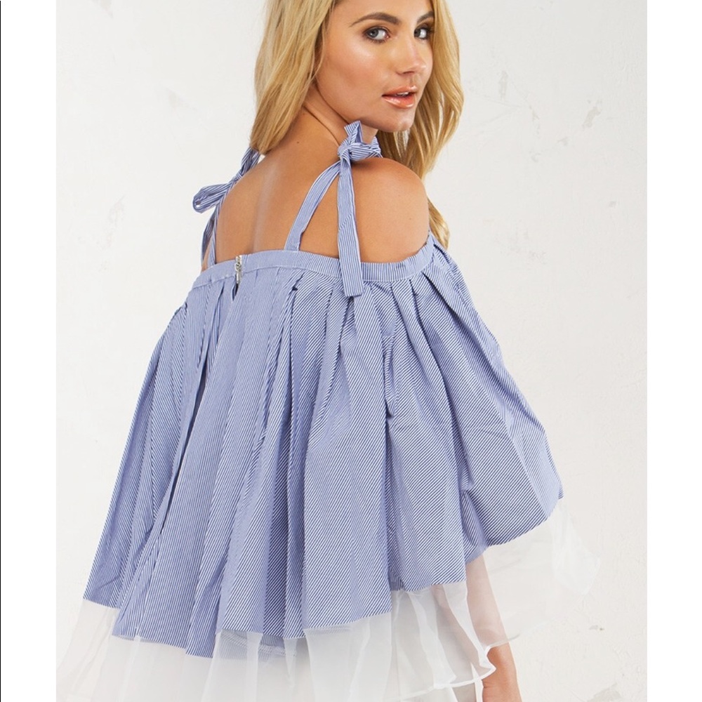 Blue & White Cascading Ruffle Top - Picture 3 of 7